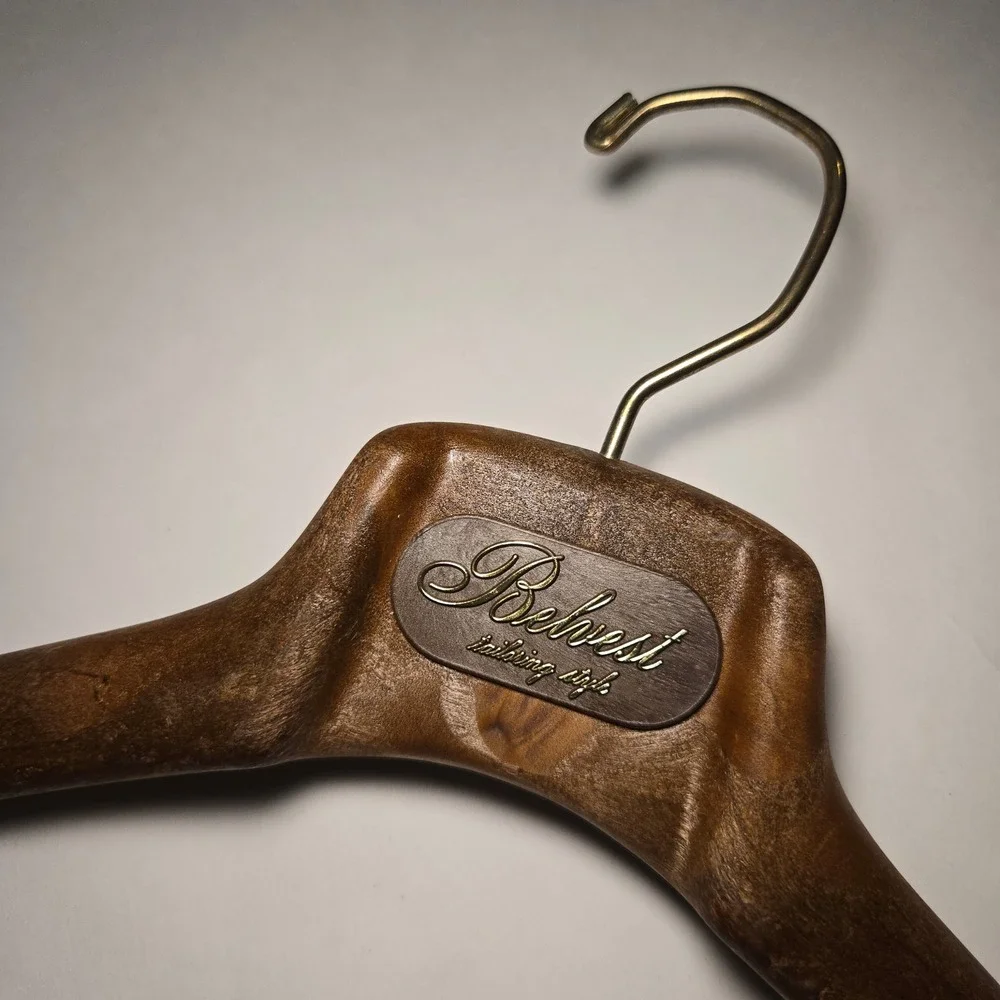 Luxury Belvest Suit Hanger Men's Brown Wood Contoured Velvet Trouser‎ Bar Brass